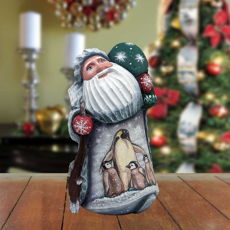 G Debrekht Masterpiece Wood Carved Santa and the Penguins Santa